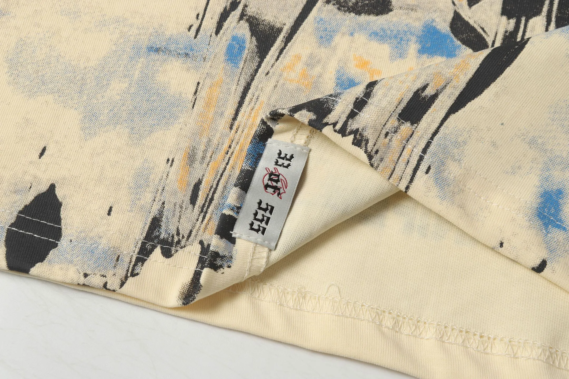 5010#apricot/white｜P104 Godspeed cross-border American rock and roll street washed retro style short-sleeved T (craft printing) fabric (fabric): 32-count combed double yarn 240 grams weight code number (size): S-M-L-XL color (colour): white, apricot,