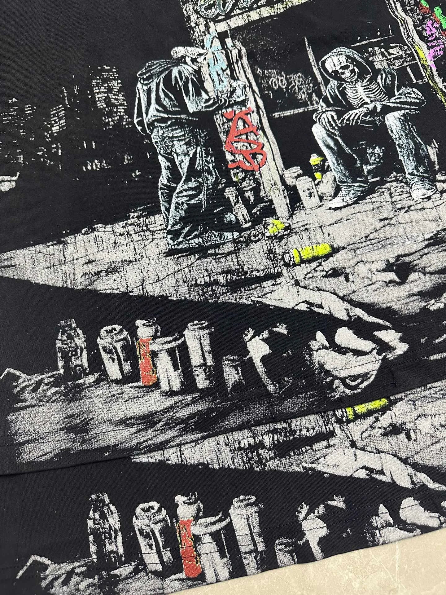 6318#washed black I P116 #Godspeed cross-border American rock and roll street washed retro style short-sleeved T (craft printing) fabric (fabric): 32 count combed double yarn 250g weight code number (size): S-M-L-XL color (colour): washed black
