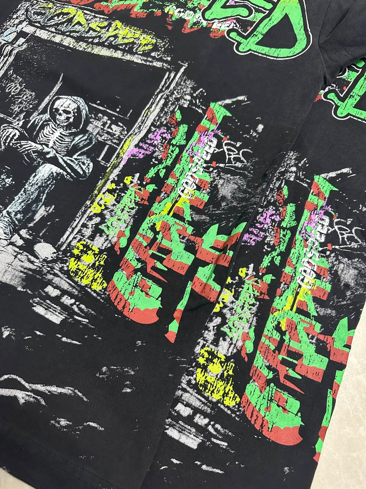 6318#washed black I P116 #Godspeed cross-border American rock and roll street washed retro style short-sleeved T (craft printing) fabric (fabric): 32 count combed double yarn 250g weight code number (size): S-M-L-XL color (colour): washed black
