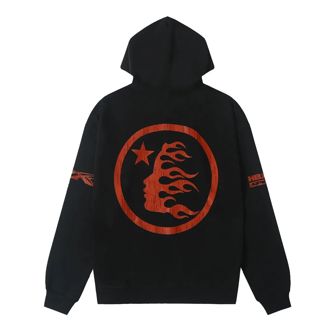 9901# P196 Ins American hip-hop trendy brand hell star letter printed high street men and women loose hooded pullover sweatshirt Color: White Black Size: S M L XL
