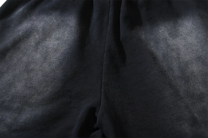 P160 790# washed black Real shot Hellstar Hellstar washed and splashed ink distressed casual shorts Fabric 380g pure cotton terry cloth Color: washed black Size: S M L XL