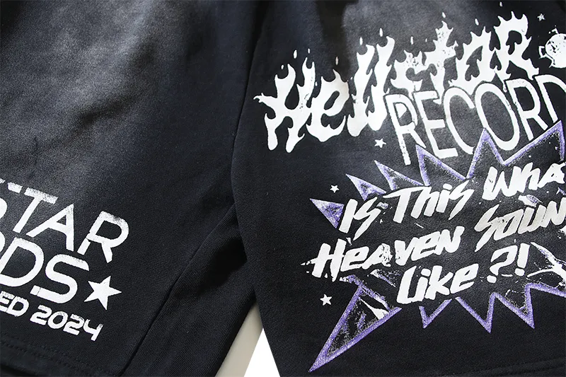 P160 790# washed black Real shot Hellstar Hellstar washed and splashed ink distressed casual shorts Fabric 380g pure cotton terry cloth Color: washed black Size: S M L XL