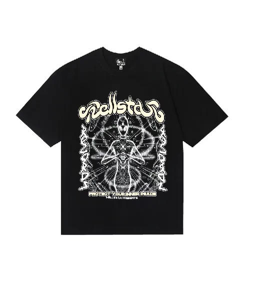 6814# P116 Hellstar American fashion high street pure cotton loose short-sleeved T-shirt Color: Black Size: S M L XL