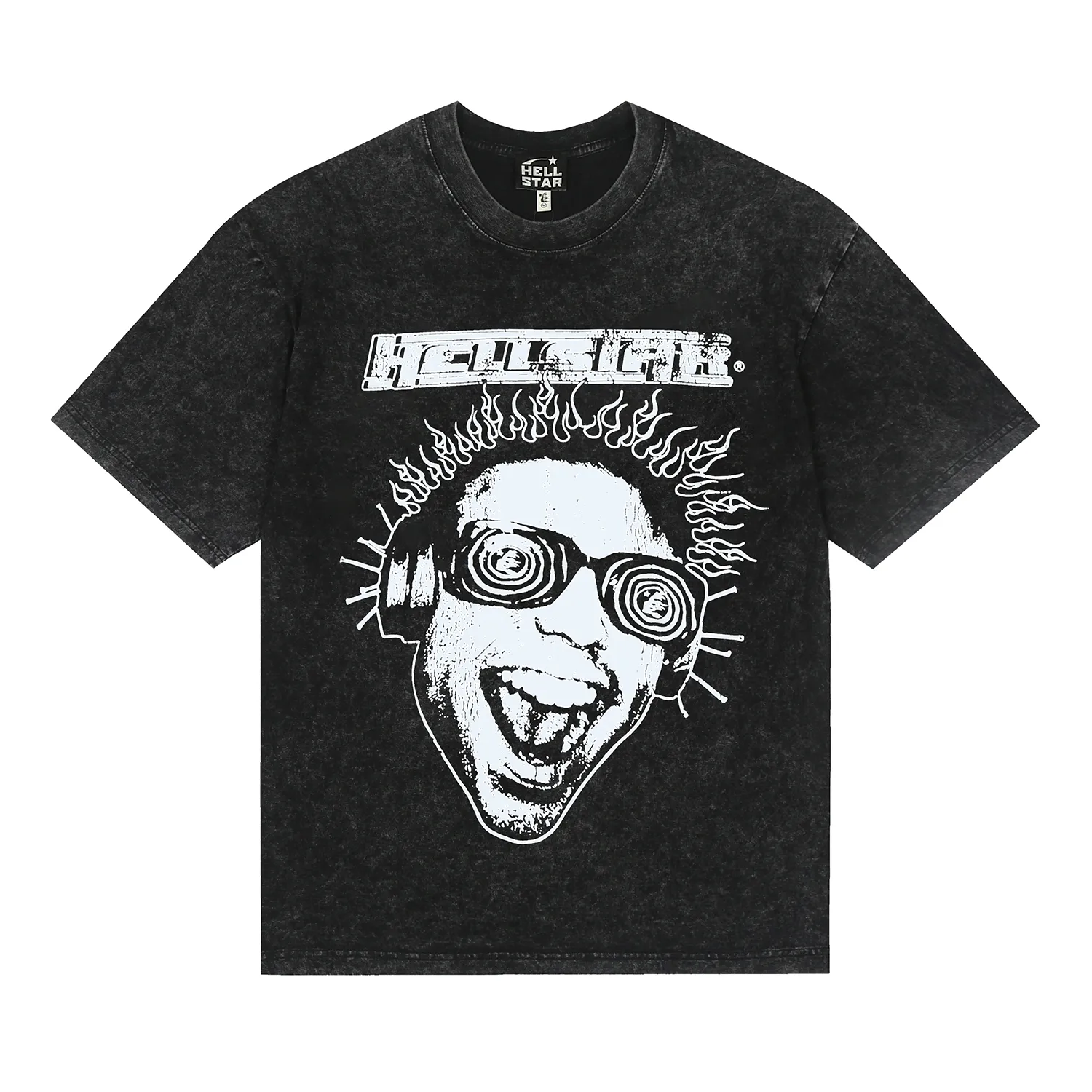 7726# P124 Washed Hellstar Hellstar ins same style retro printed tops for men and women, casual and trendy pure cotton washed short-sleeved T-shirt Color: Black Size: S M L XL