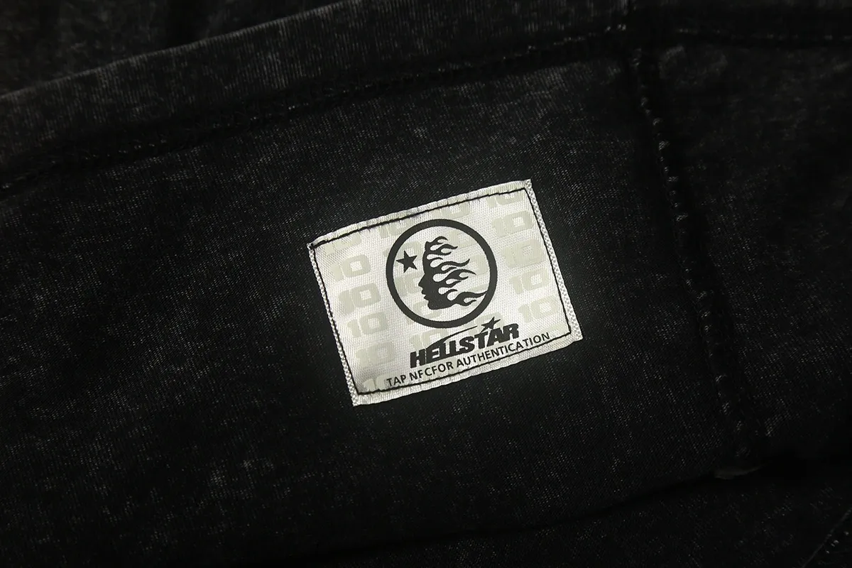 7742# P124 Washed Hellstar Hellstar ins same style retro printed tops for men and women, casual and trendy pure cotton washed short-sleeved T-shirt Color: Black Size: S M L XL