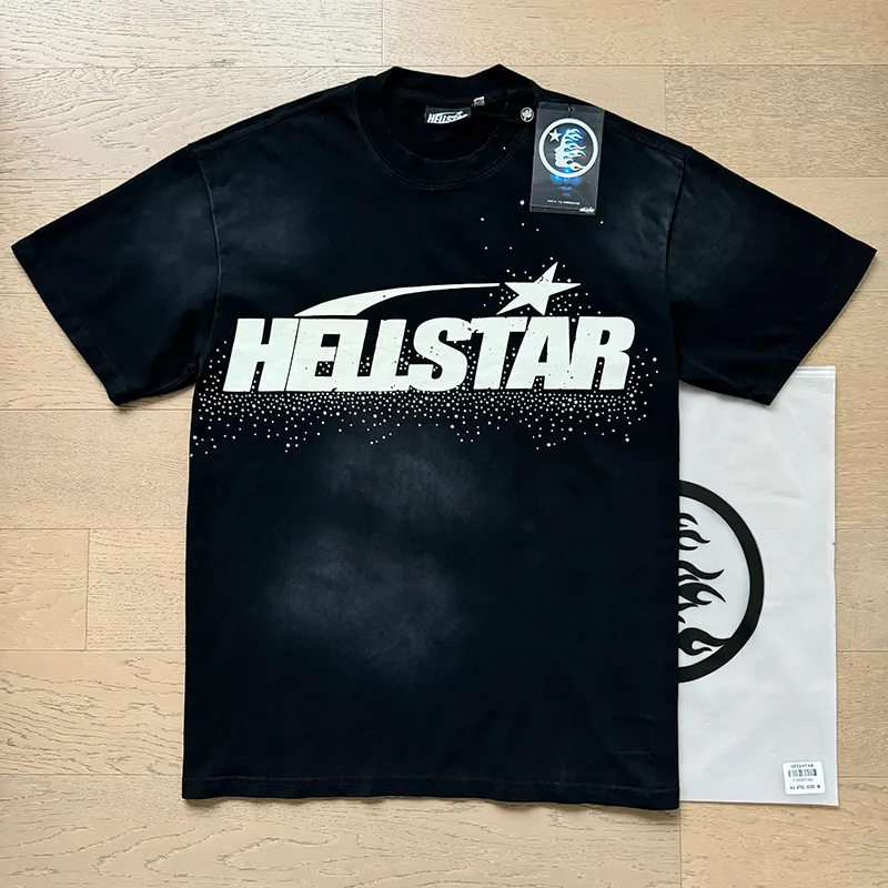 P134 6752# Washed Black + Hot Brick Real Shot Hellstar Washed Retro Beauty Trendy Hot Brick Printed Short Sleeve T-shirt Fabric: 250g 32 Count Fine Cotton Double Yarn Pure Cotton Color: Washed Black + Hot Brick Code Number: S M L XL