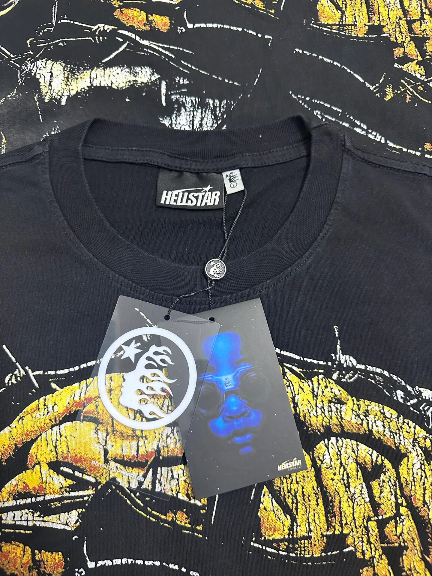 P124 113# Washed black spray Ma Liu I Hellstar Cross-border European and American style street fashion brand pure cotton T-shirt Fabric (fabric): 32 counts 250g washed combed double yarn pure cotton Size (size): S-M- L- X L Color (colour): Washed black (spray Ma Liu)
