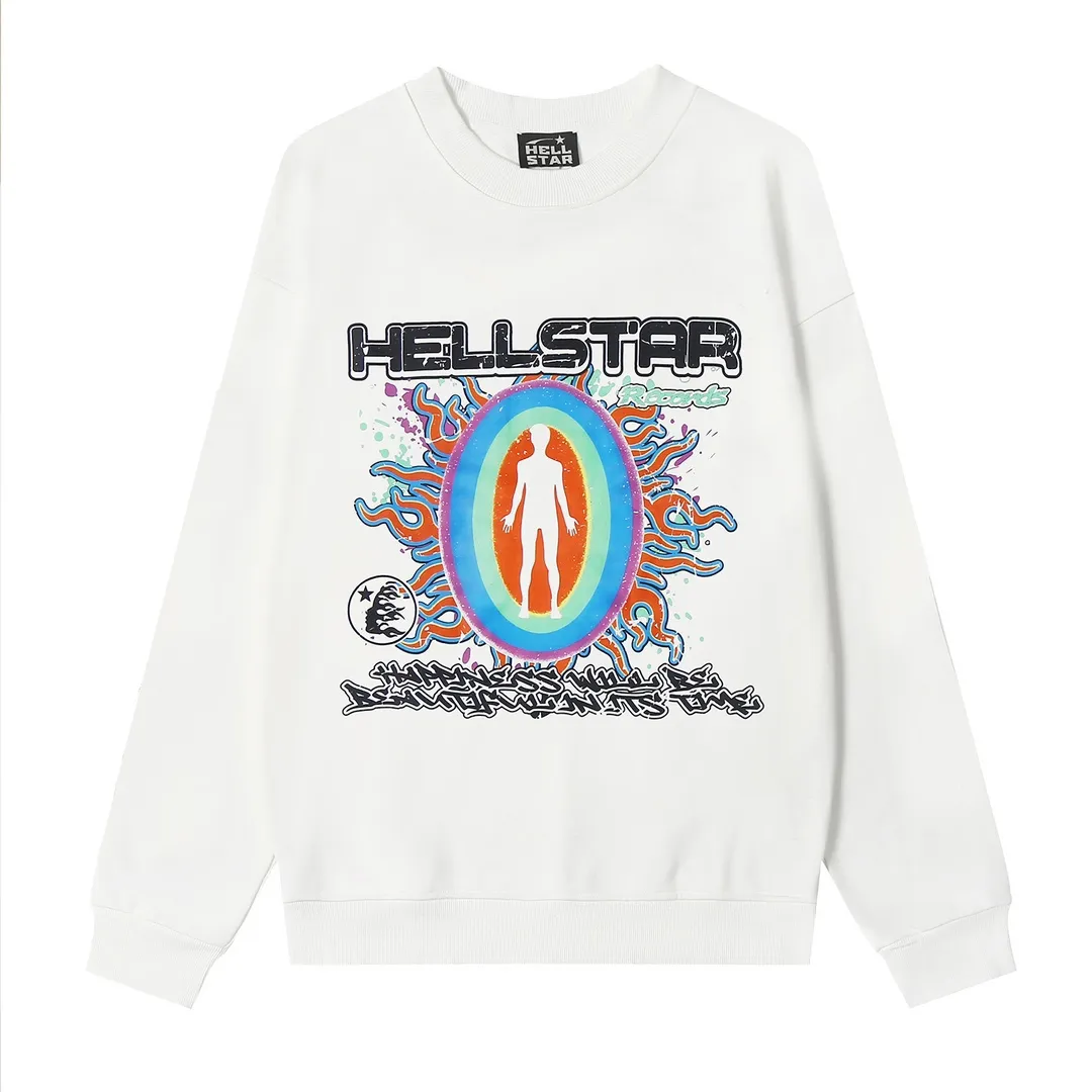 8823# P160 Hellstar high quality Hellstar American trendy printed cotton terry crew neck sweatshirt Color: White Black Size: S M L XL