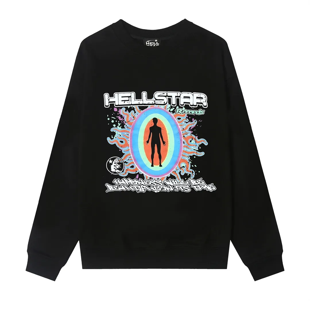 8823# P160 Hellstar high quality Hellstar American trendy printed cotton terry crew neck sweatshirt Color: White Black Size: S M L XL