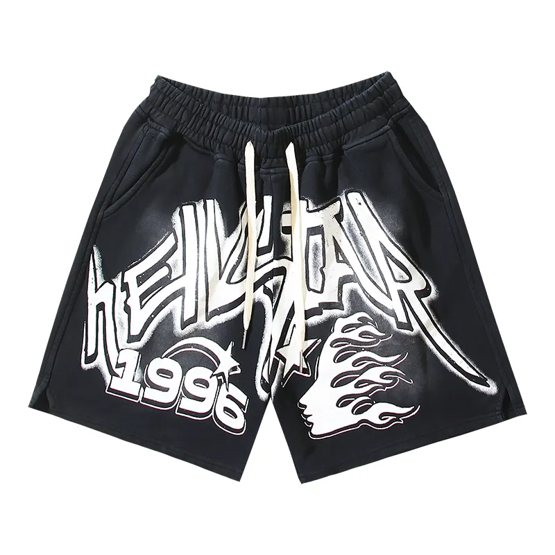 P160 791#washed black Real shot of Hellstar washed and ink-splashed casual shorts Fabric 380g pure cotton terry cloth Color: washed black Size: S M L XL