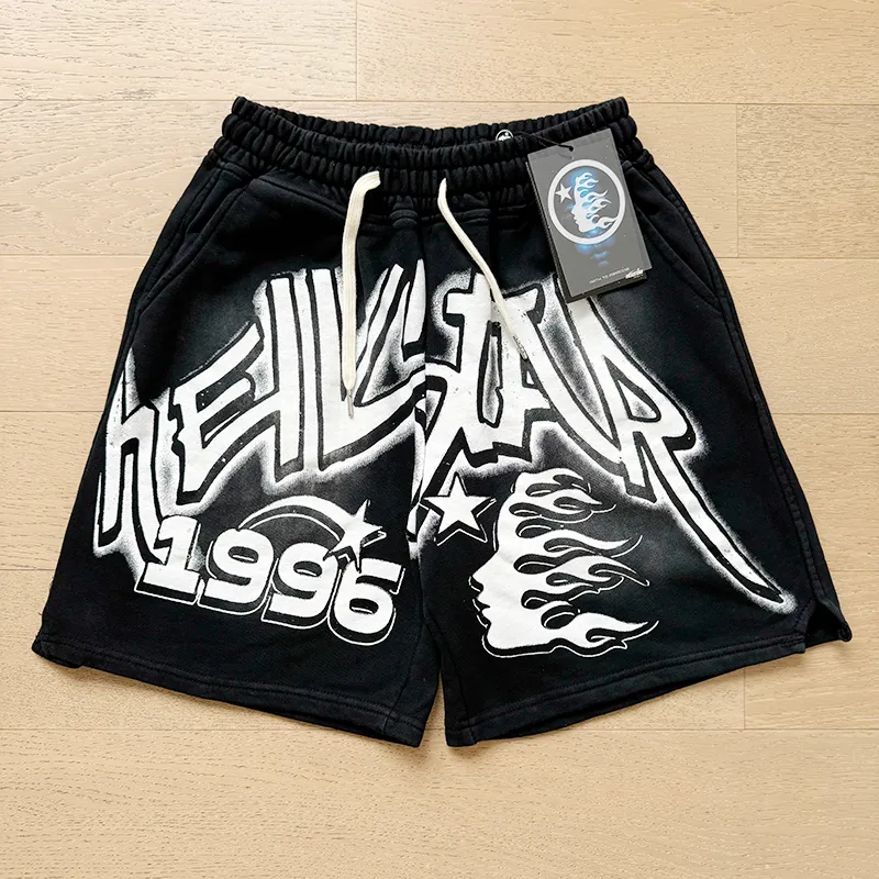 P160 791#washed black Real shot of Hellstar washed and ink-splashed casual shorts Fabric 380g pure cotton terry cloth Color: washed black Size: S M L XL