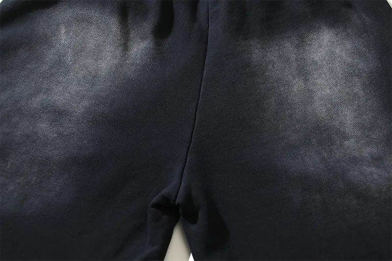P160 791#washed black Real shot of Hellstar washed and ink-splashed casual shorts Fabric 380g pure cotton terry cloth Color: washed black Size: S M L XL