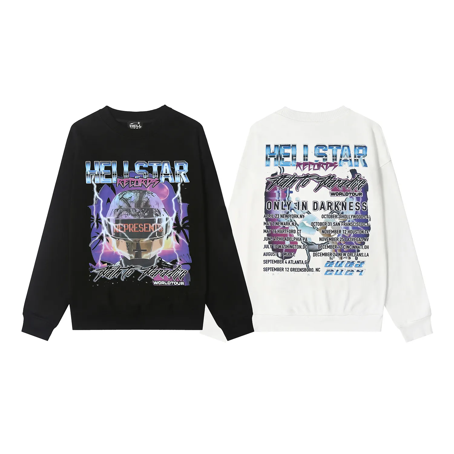8829# P160 Hellstar high-quality Hellstar American trendy printed cotton terry crew neck sweatshirt Color: White Black Size: S M L XL