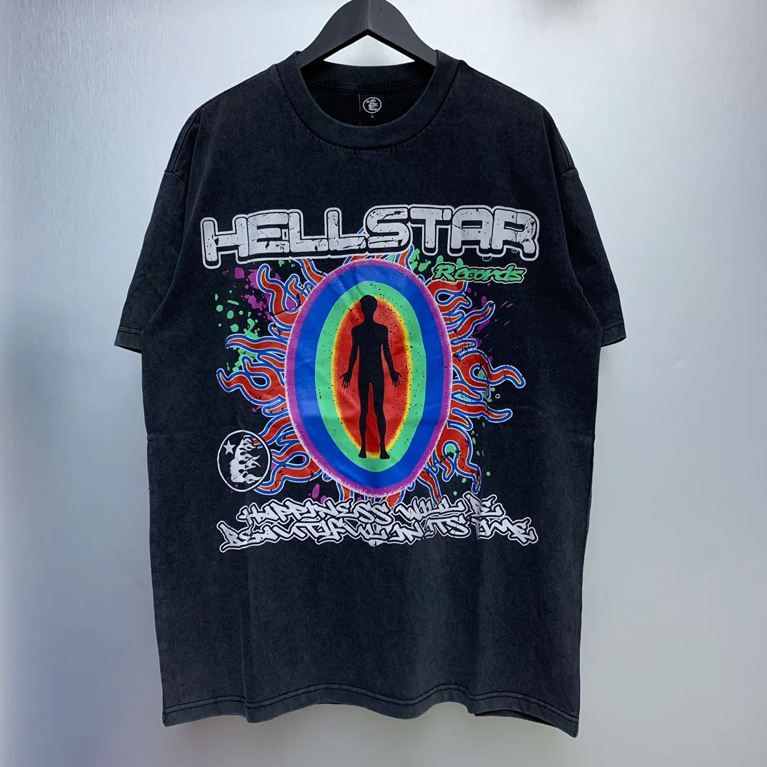 P134 Custom Cut and sew garment in Los Angeles. Dyed and potassium sprayed with jumbo screen print. Fits slightly oversized. Gentle wash tumble dry. Dry clean preferred Newly popular Hellstar short-sleeved T-shirt!   Standard beauty and trendy workmanship, original customization (fabric, pattern, printing, hang tag, main mark, etc.), exaggerated style, explosive style, dare to break through tradition, bring adventurous new fashion experience!  YoungBoy, the most popular rapper in the youth circle, has shot a lot of models for him, and celebrities such as Dababy and Swae Lee frequently get dressed!  color: Vintage Black (washed black)