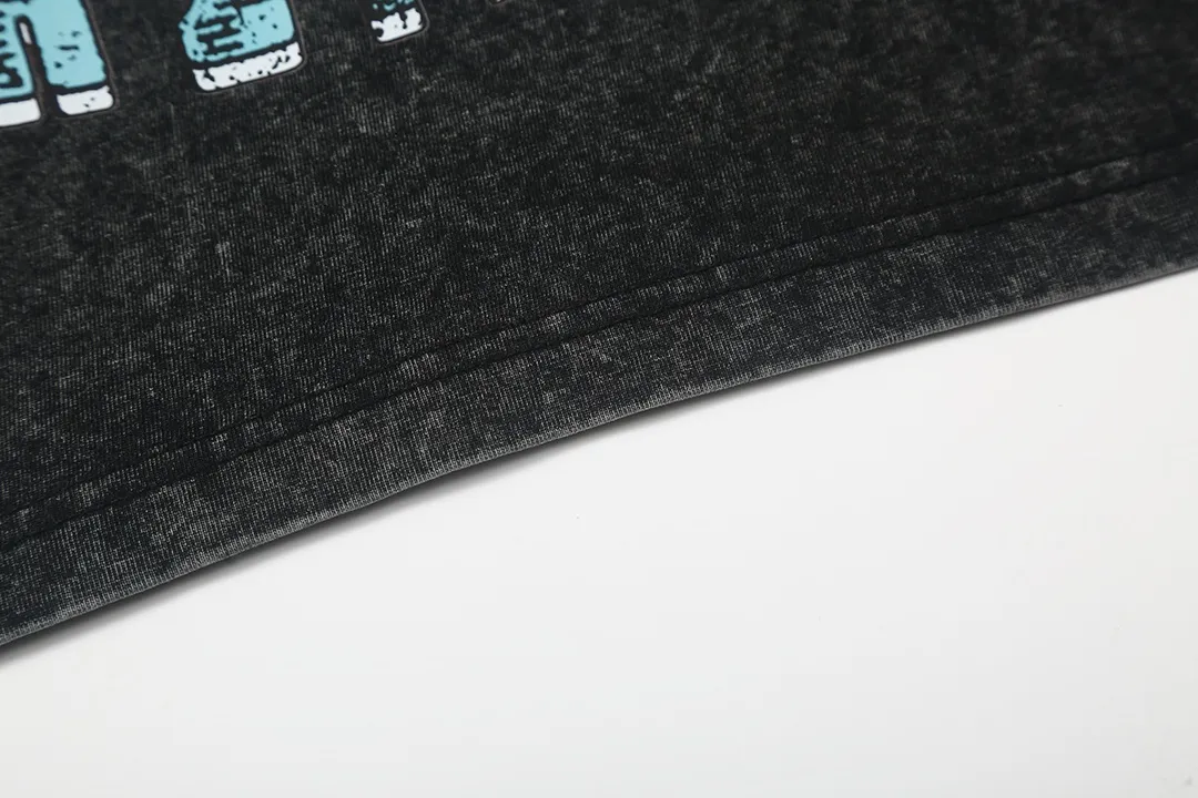 7707# P124 Washed Hellstar Hellstar ins same style retro printed tops for men and women, casual and trendy pure cotton washed short-sleeved T-shirt Color: Black Size: S M L XL
