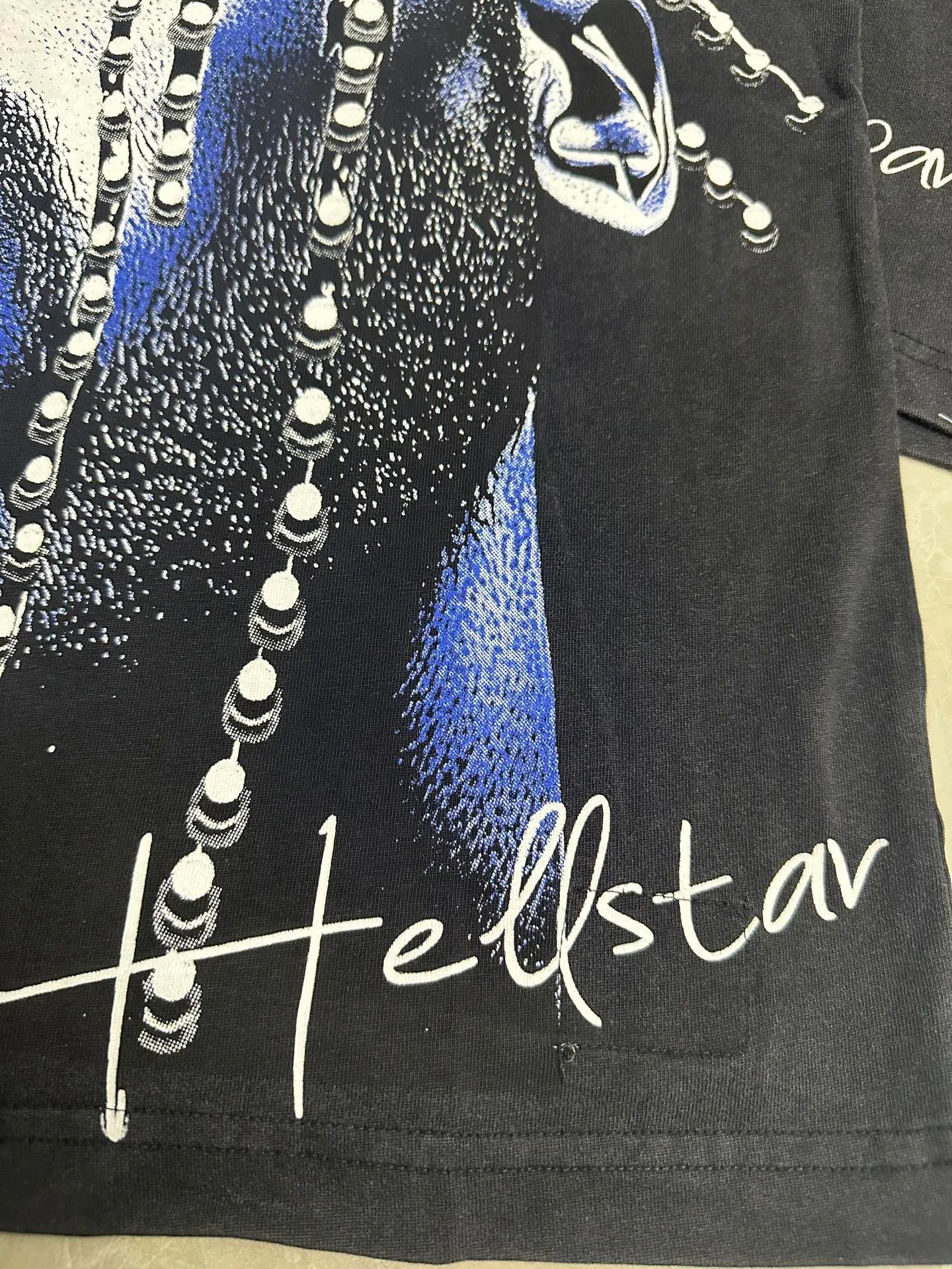 P124 950# washed black I Hellstar Cross-border European and American style street fashion brand pure cotton T-shirt Fabric (fabric): 32 counts 250g washed combed double yarn pure cotton Size (size): S-M- L- X L Color (colour): washed black
