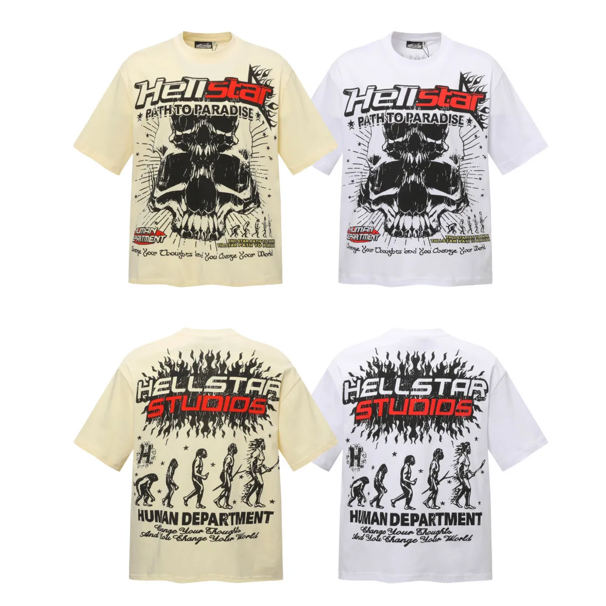 P108 Real-stock Hellstar Cross-border European and American style, street fashion brand pure cotton T-shirt Fabric (fabric): 32 counts of 240g heavy combed double yarn pure cotton Size (size): S-M- L- X L Color (colour): white, apricot