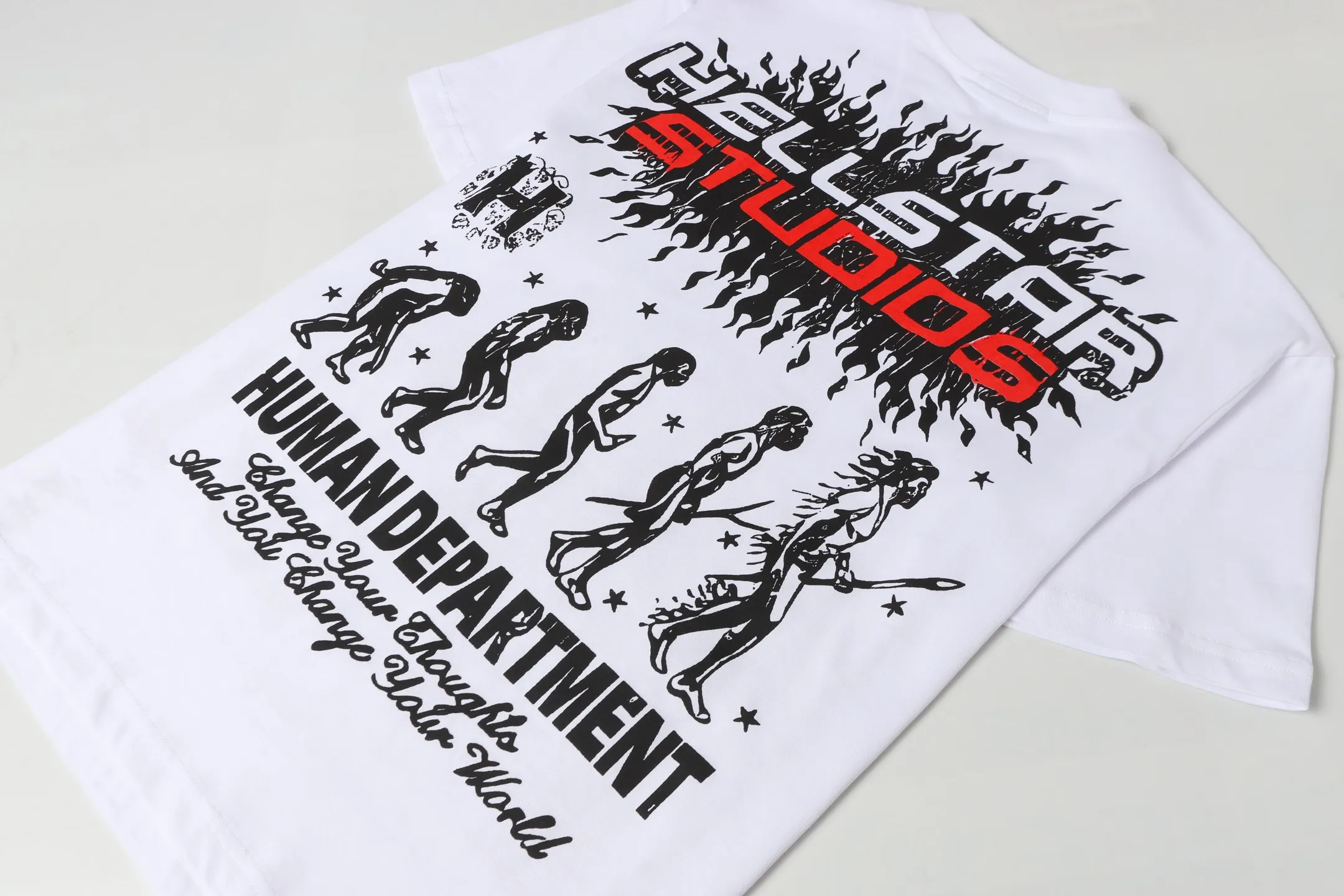 P108 Real-stock Hellstar Cross-border European and American style, street fashion brand pure cotton T-shirt Fabric (fabric): 32 counts of 240g heavy combed double yarn pure cotton Size (size): S-M- L- X L Color (colour): white, apricot