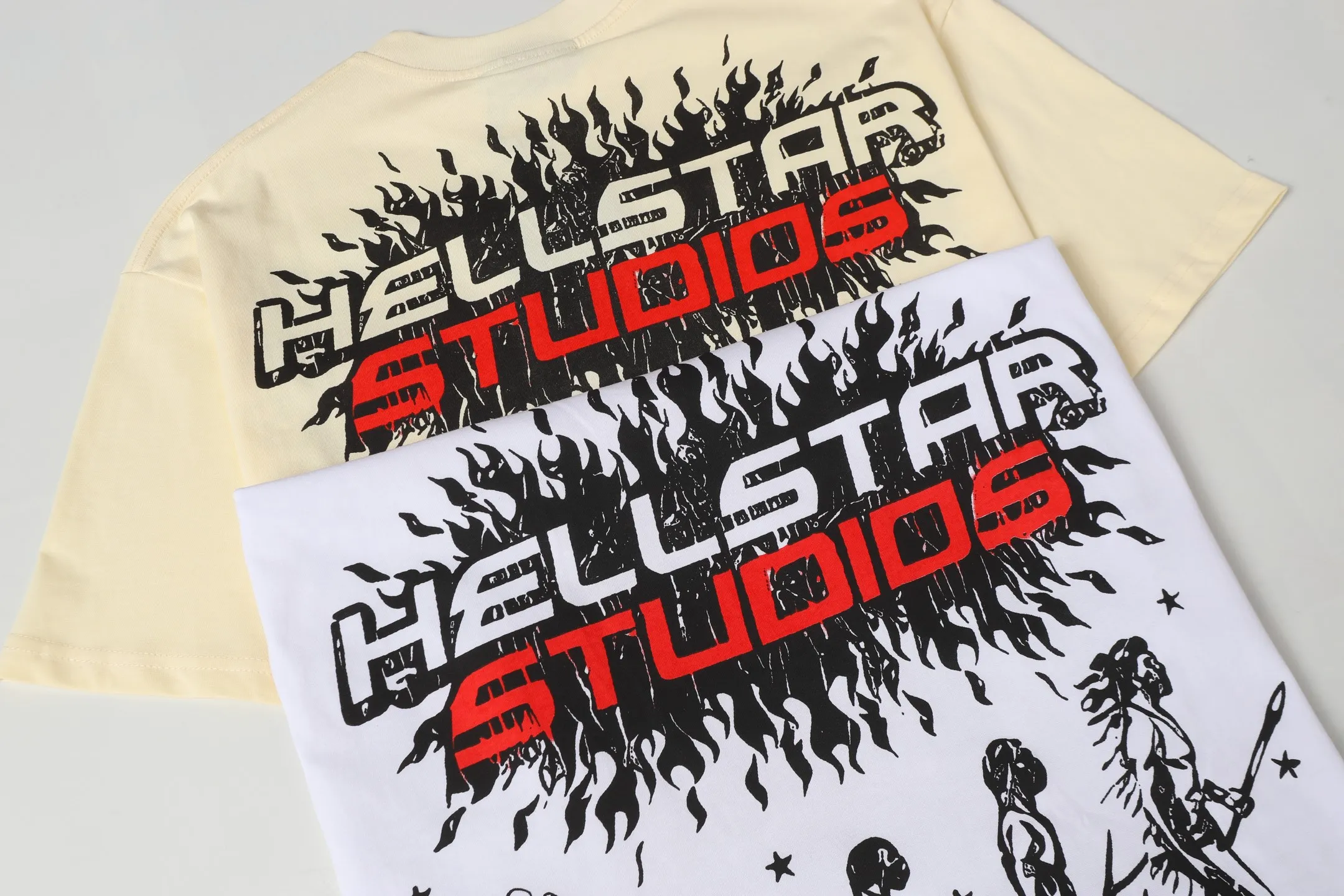 P108 Real-stock Hellstar Cross-border European and American style, street fashion brand pure cotton T-shirt Fabric (fabric): 32 counts of 240g heavy combed double yarn pure cotton Size (size): S-M- L- X L Color (colour): white, apricot