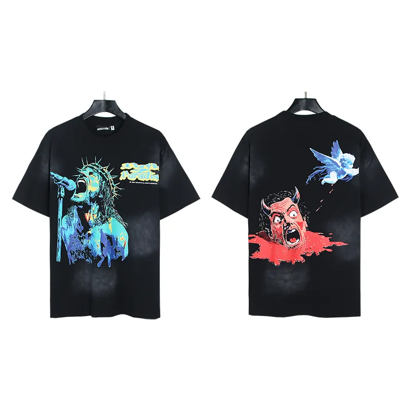 P130 6729# Washed Black Actual Shot Hellstar Washed Retro Beauty Trendy Printed Short Sleeve T-shirt Fabric: 250g 32 count fine cotton double yarn pure cotton Color: Washed Black Size: S M L XL