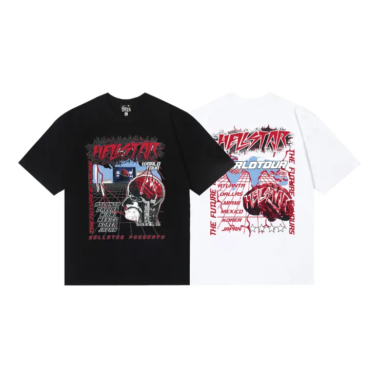 6747# P116 Hellstar American fashion high street pure cotton loose short-sleeved T-shirt Color: White Black Size: S M L XL