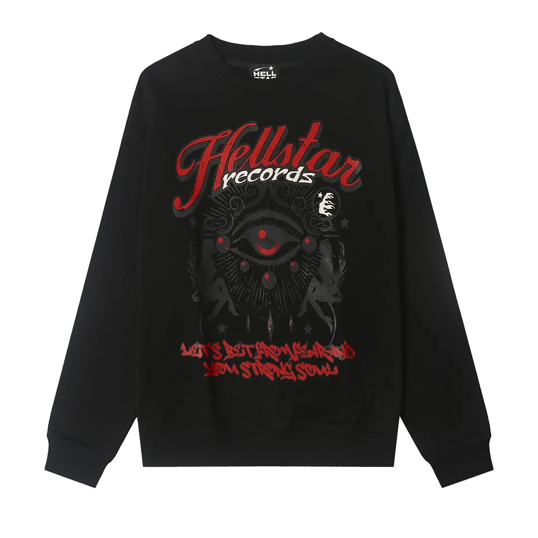 8801# P160 Hellstar high quality Hellstar American trendy printed cotton terry crew neck sweatshirt Color: White Black Size: S M L XL