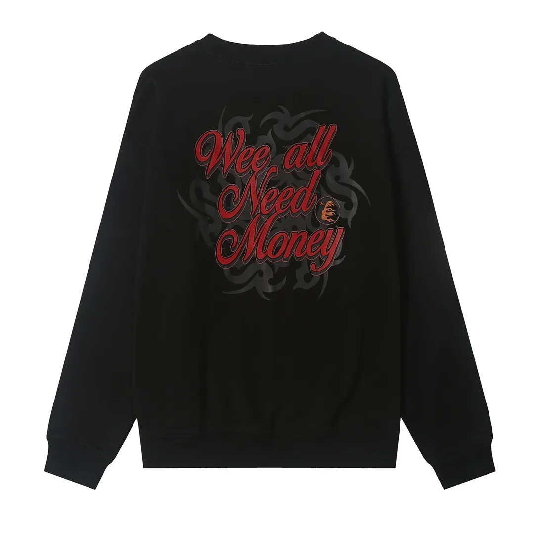 8801# P160 Hellstar high quality Hellstar American trendy printed cotton terry crew neck sweatshirt Color: White Black Size: S M L XL