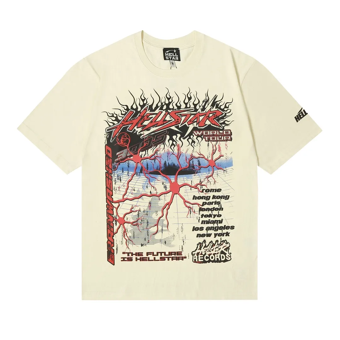 6644# P116 Hellstar American fashion high street pure cotton loose short-sleeved T-shirt Color: White Black Apricot Code Number: S M L XL