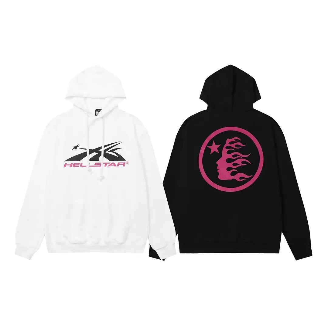 9904# P196 Ins American hip-hop trendy brand hellstar letter printed high street loose hooded pullover sweatshirt for men and women Color: Black White Size: S M L XL