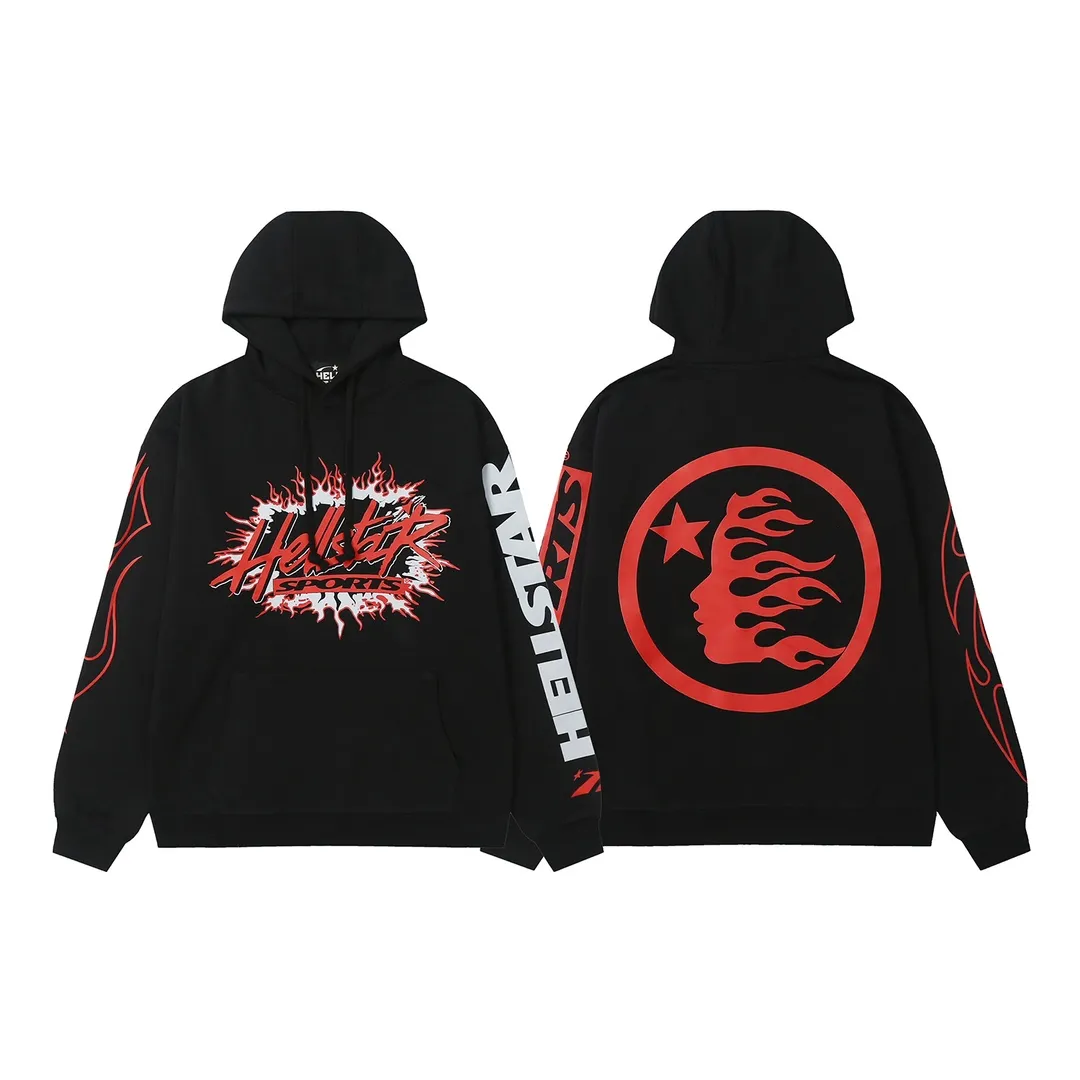9905# P200 Ins American hip-hop trendy brand hellstar letter printed high street loose hooded pullover sweatshirt for men and women Color: Black Size: S M L XL