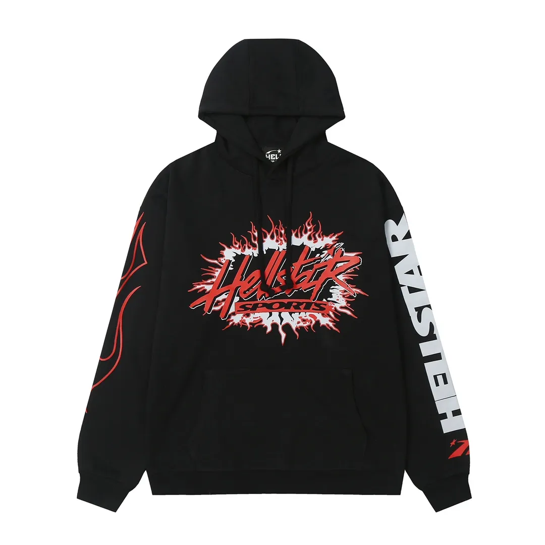 9905# P200 Ins American hip-hop trendy brand hellstar letter printed high street loose hooded pullover sweatshirt for men and women Color: Black Size: S M L XL