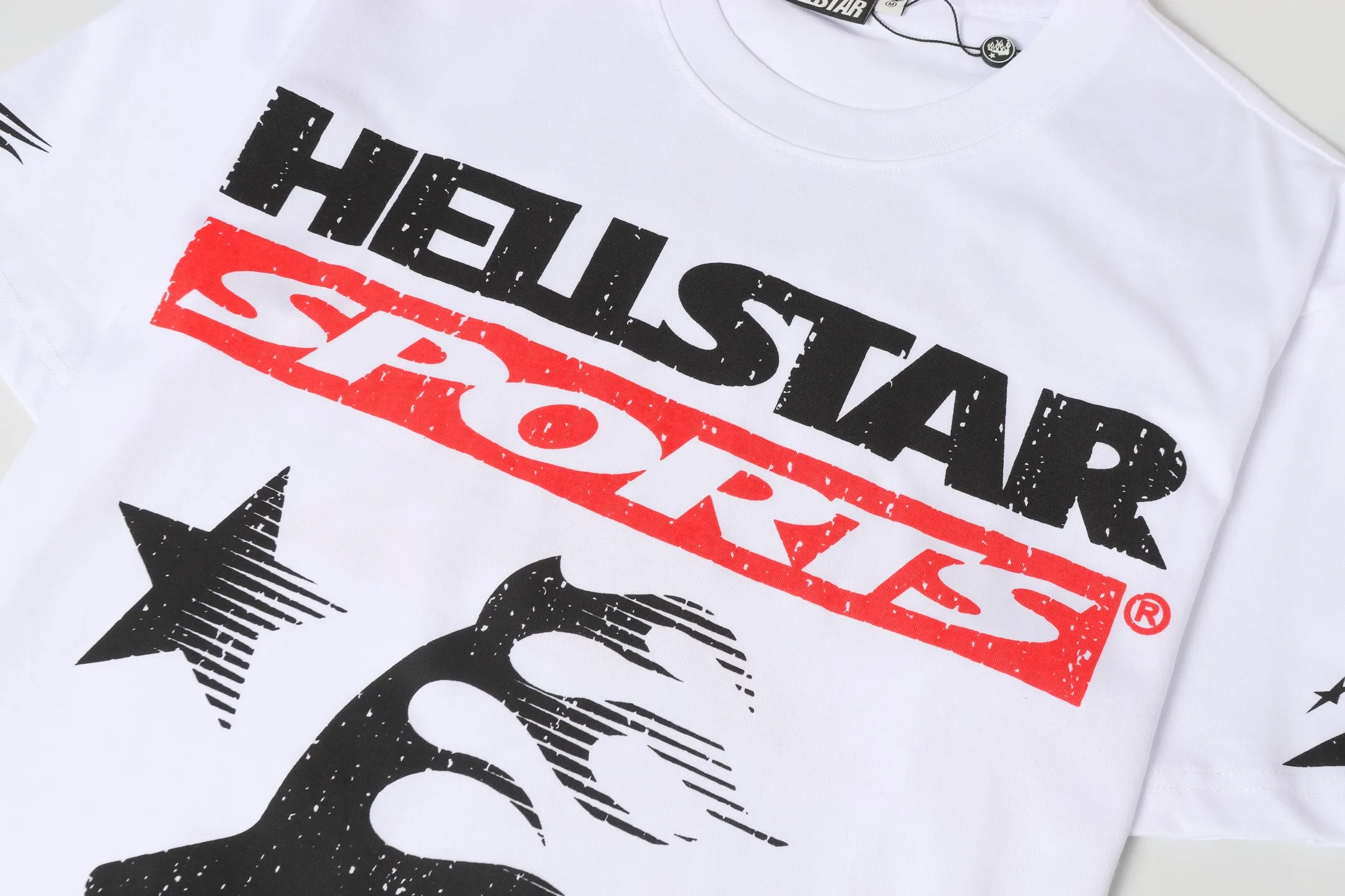 P108 Real-stock Hellstar Cross-border European and American style, street fashion brand pure cotton T-shirt Fabric (fabric): 32 pieces of 240g heavy combed double yarn pure cotton Size (size): S-M- L- X L Color (colour): white