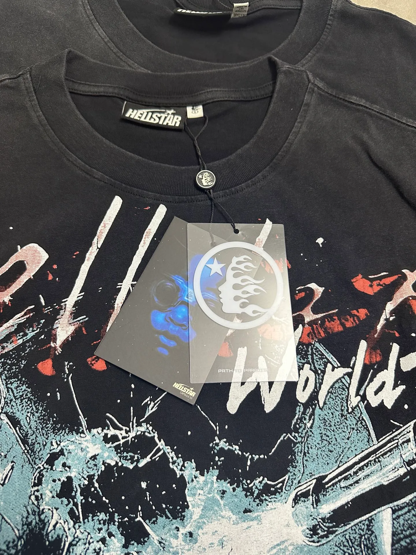 P124 951# Washed Black Hellstar Cross-border European and American style street brand pure cotton T-shirt Fabric (fabric): 32 counts 250g washed combed double yarn pure cotton Size (size): S-M- L- X L Color (colour): Washed black