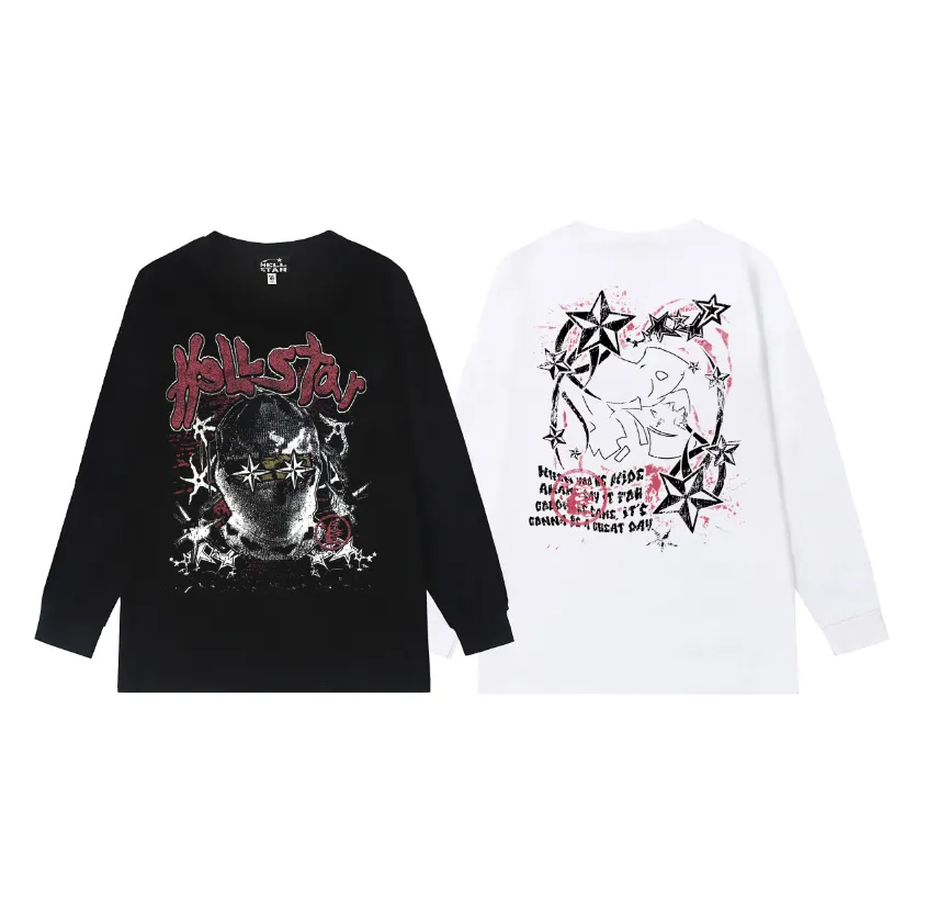 5524# P136 Hellstar Hellstar letter print lightning high street men and women hip-hop loose long-sleeved T-shirt Color: Black White Size: S M L XL