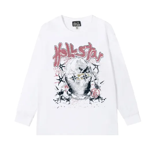 5524# P136 Hellstar Hellstar letter print lightning high street men and women hip-hop loose long-sleeved T-shirt Color: Black White Size: S M L XL