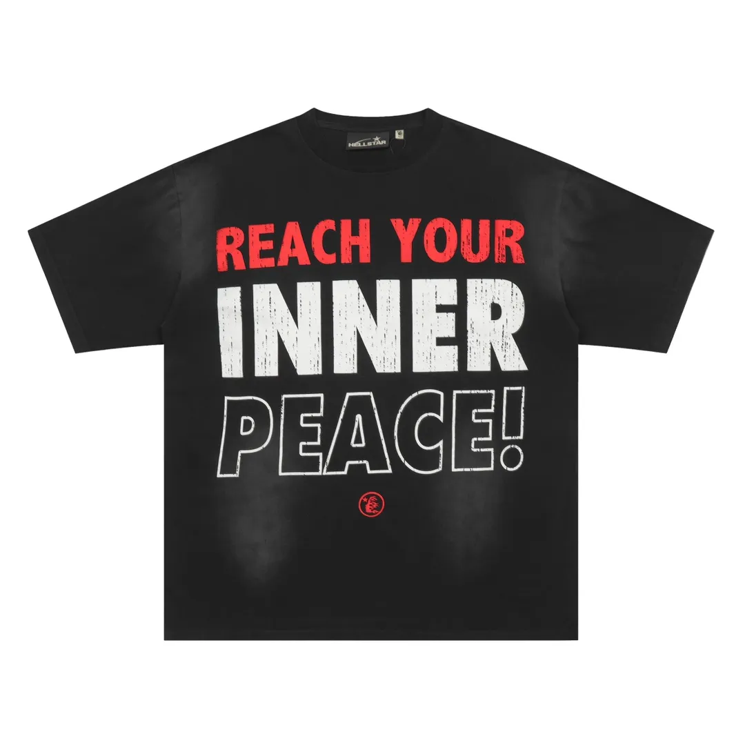 P126 INNER PEACE T-SHIRT HELLSTAR European and American trendy brand high-quality short-sleeved T-shirt, the new hot American trend Hellstar!  Standard beauty and trendy workmanship, original customization (fabric, pattern, printing, hang tag, main mark, etc.), exaggerated style, explosive style, dare to break through tradition, bring adventurous new fashion experience!   YoungBoy, the most popular rapper in the youth circle, has shot a lot of models for him, and celebrities such as Dababy and Swae Lee frequently get dressed!  color: black Size: S, M, L, XL