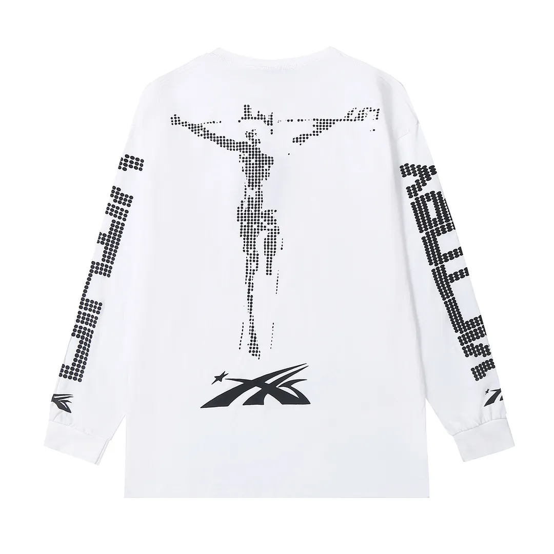 5502# P136 ins The same European and American trendy Hell Star letter print lightning high street men and women hip-hop loose long-sleeved T-shirt Color: White Black Size: S M L XL