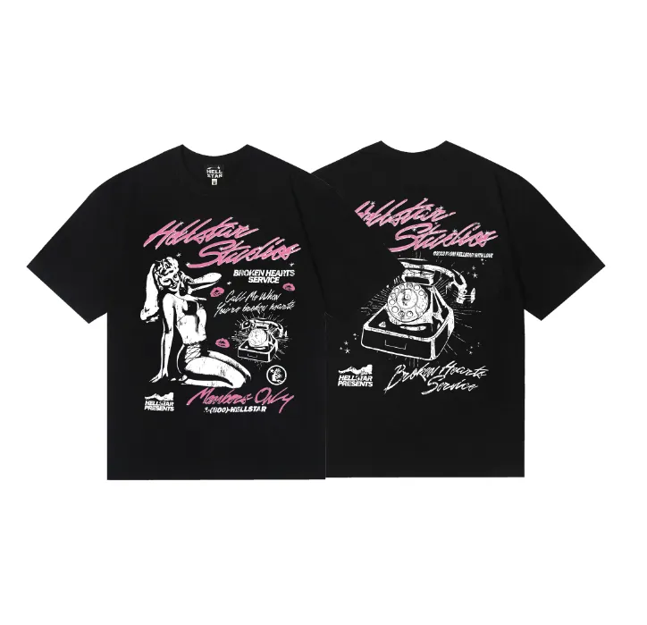 6764# P116 Hellstar American fashion high street pure cotton loose short-sleeved T-shirt Color: Black Size: S M L XL