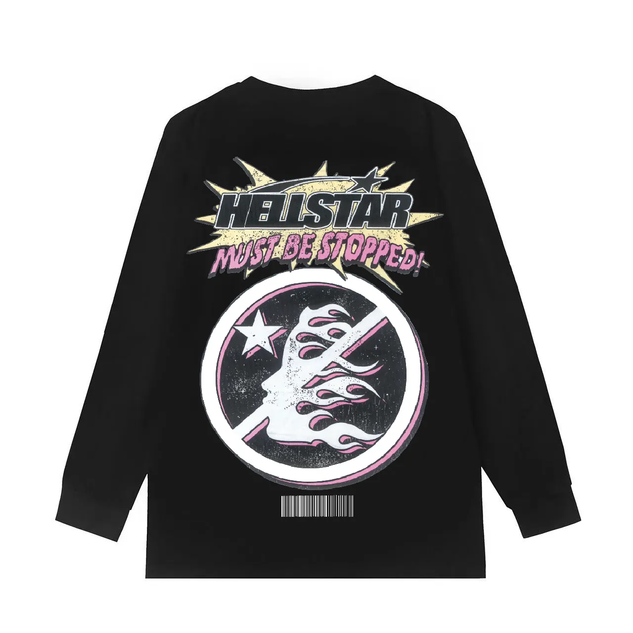 5523# P136 Hellstar Hellstar letter print lightning high street men and women hip-hop loose long-sleeved T-shirt Color: Black White Size: S M L XL