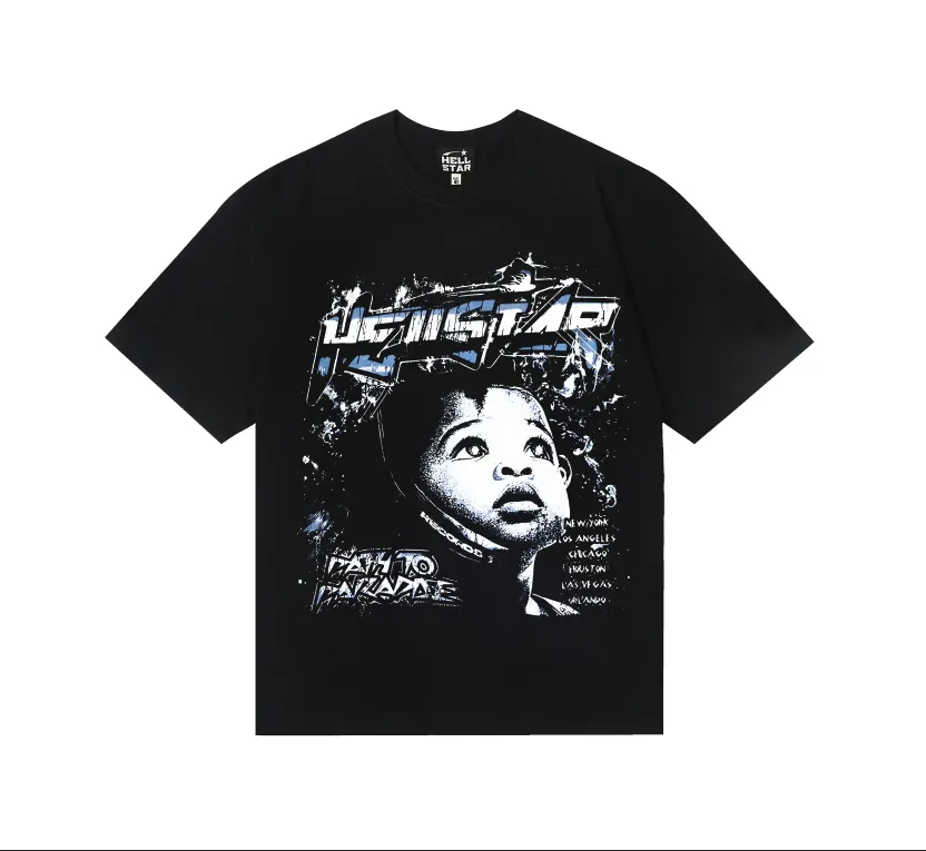 6807# P112 Hellstar American fashion high street pure cotton loose short-sleeved T-shirt Color: Black Size: S M L XL