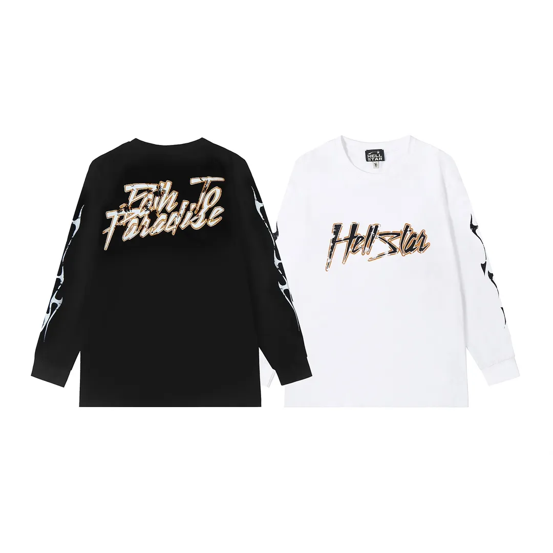 5507# P136 Hellstar Hellstar letter print lightning high street men and women hip-hop loose long-sleeved T-shirt Color: White Black Size: S M L XL