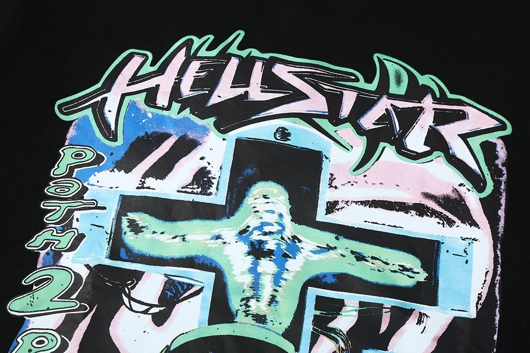8817# P160 Hellstar high-quality Hellstar American trendy printed cotton terry crew neck sweatshirt Color: White Black Size: S M L XL