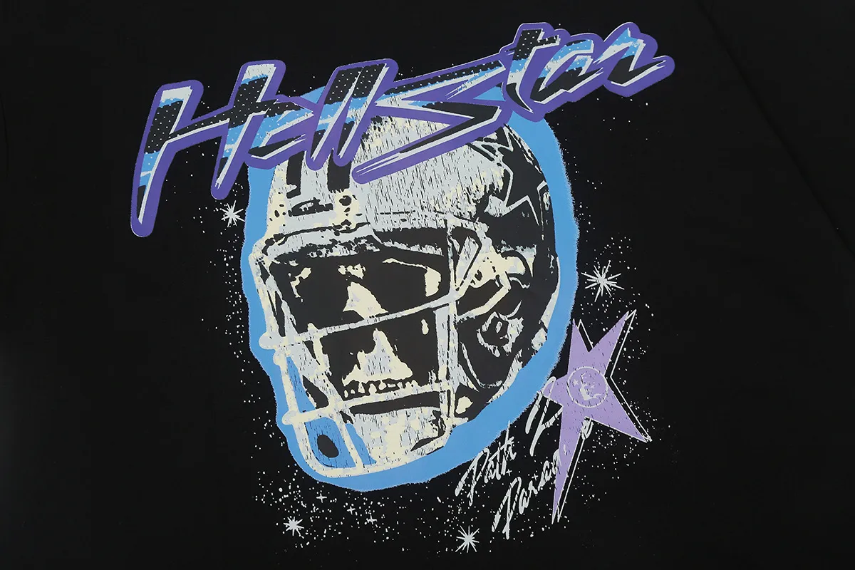 6673# P116 Hellstar American fashion high street pure cotton loose short-sleeved T-shirt Color: Gray Black Size: S M L XL