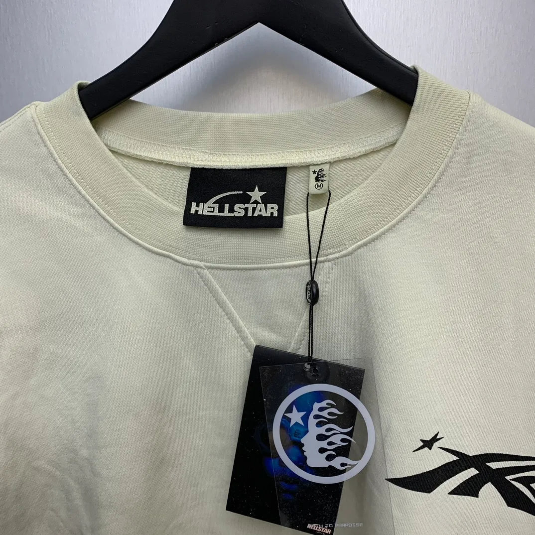 P210 Hellstar Studios washed distressed terry crew neck sweatshirt color (color): beige Size (size): S, M, L, XL