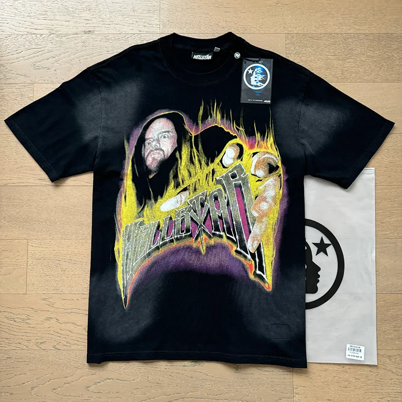 P130 6739#washed black Real shot Hellstar washed retro beauty trendy printed short-sleeved T-shirt Fabric: 250g 32 count fine cotton double yarn pure cotton Color: washed black Size: S M L XL