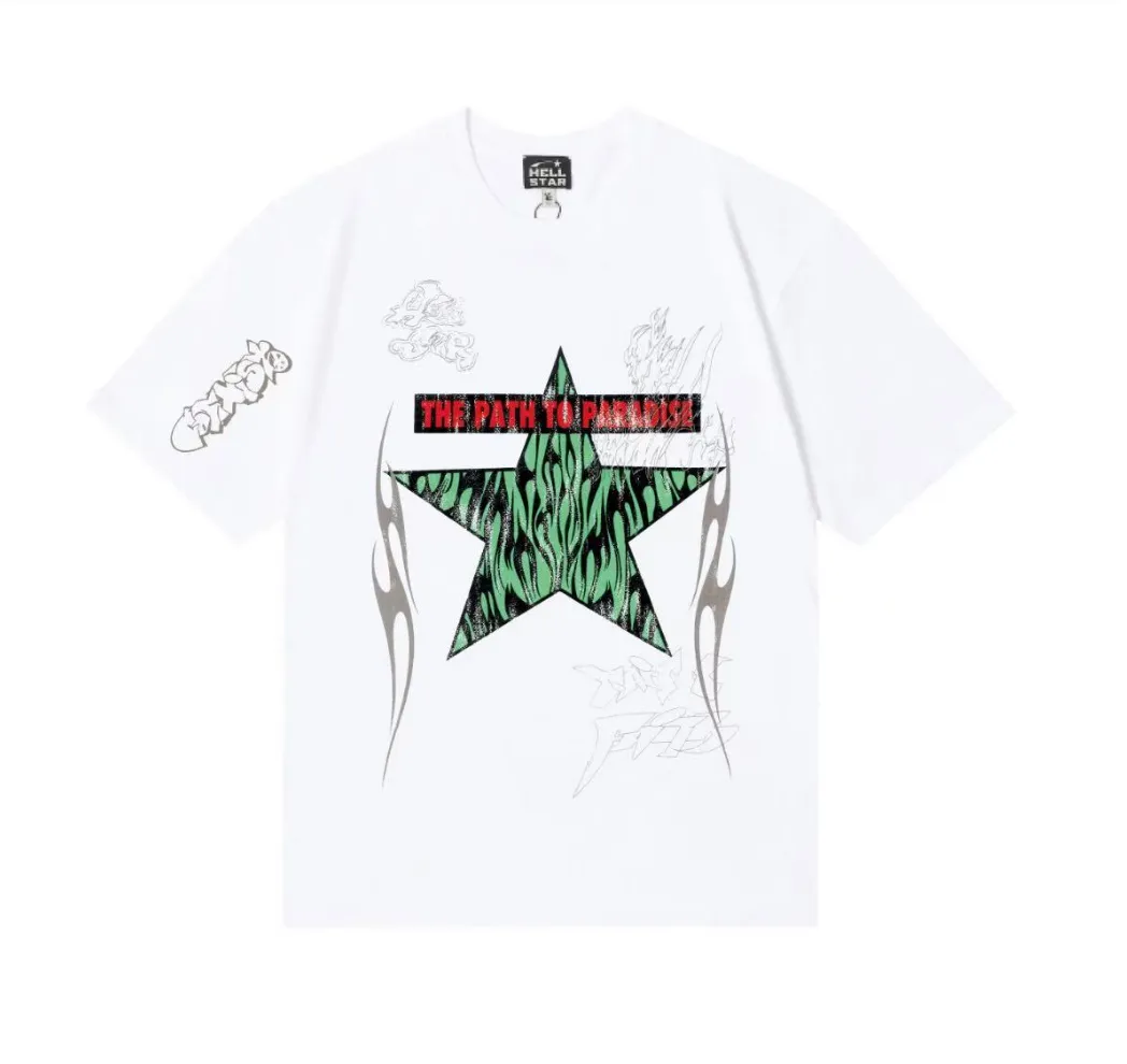 6798# P116 Hellstar American fashion high street pure cotton loose short-sleeved T-shirt Color: White Size: S M L XL