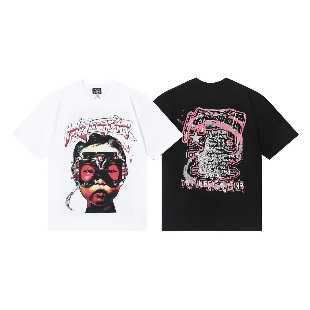 6638# P116 Hellstar American fashion high street pure cotton loose short-sleeved T-shirt Color: White Black Size: S M L XL