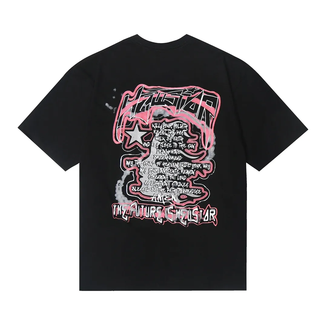 6638# P116 Hellstar American fashion high street pure cotton loose short-sleeved T-shirt Color: White Black Size: S M L XL