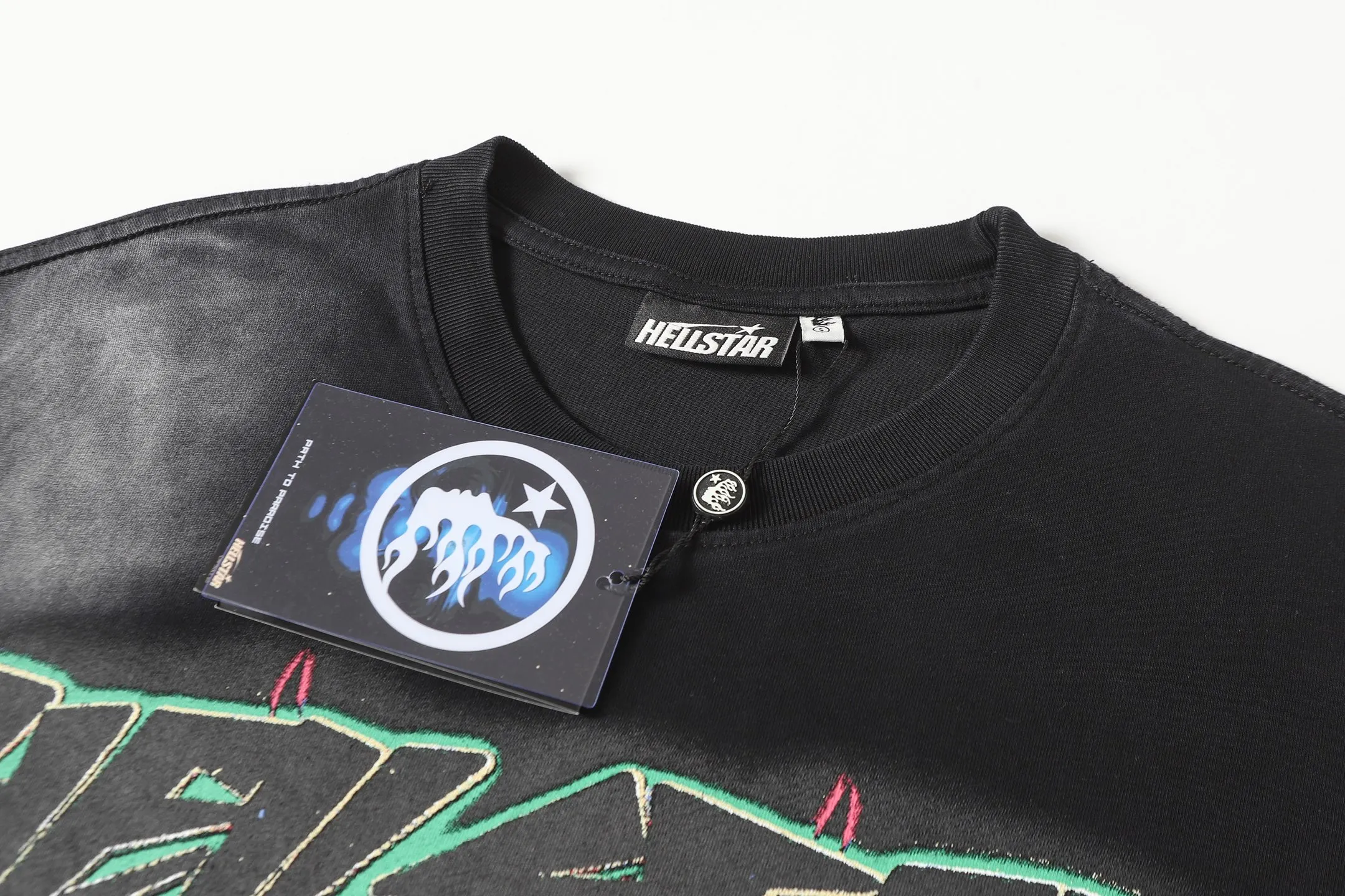 P124 Hellstar Hellstar Cross-border European and American style street fashion brand pure cotton T-shirt Fabric (fabric): 32 counts 250g washed combed double yarn pure cotton Size (size): S-M- L- X L Color (colour): Washed black (spray Ma Liu)