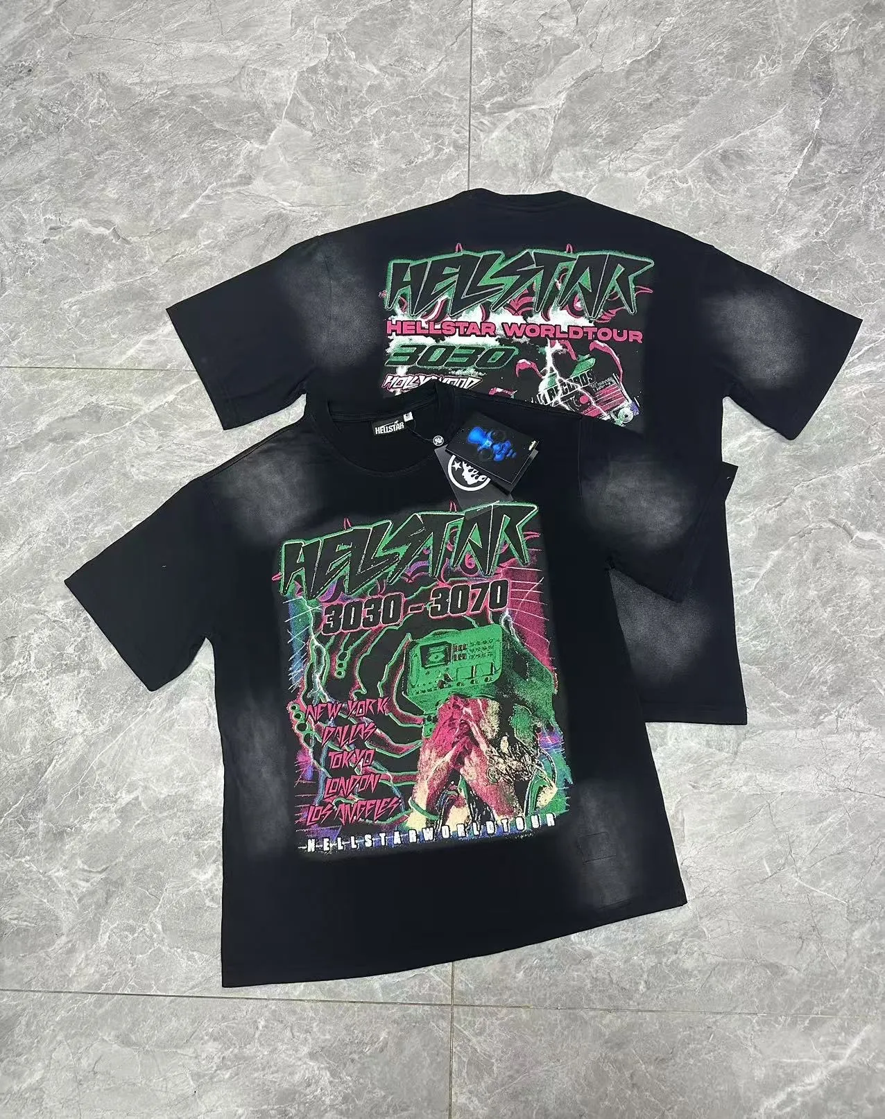 P124 Hellstar Hellstar Cross-border European and American style street fashion brand pure cotton T-shirt Fabric (fabric): 32 counts 250g washed combed double yarn pure cotton Size (size): S-M- L- X L Color (colour): Washed black (spray Ma Liu)